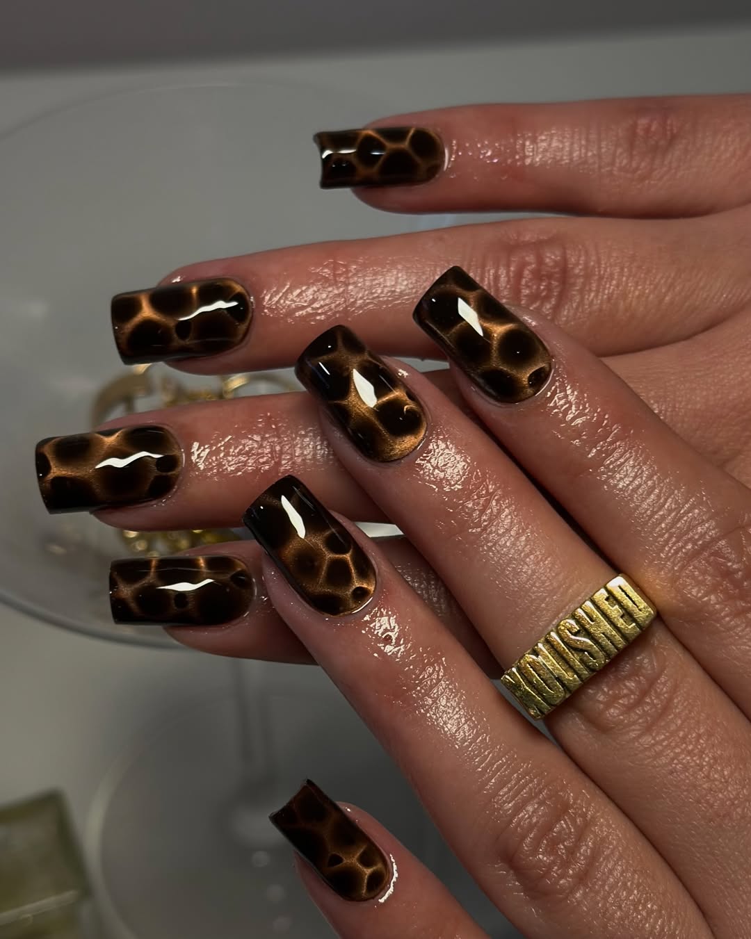 Rich Tan and Black Abstract Gel Cat Eye
