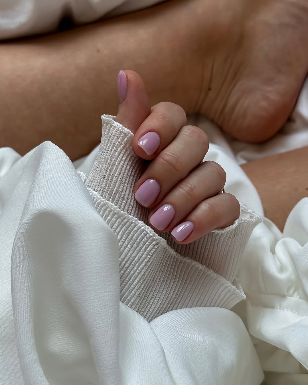 Dreamy Pastel Lilac Glossy Short Square Nails