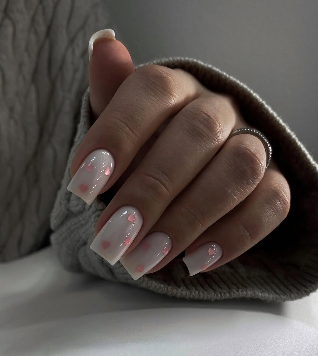 Summer Lovin' Milky Hearts Square Nails