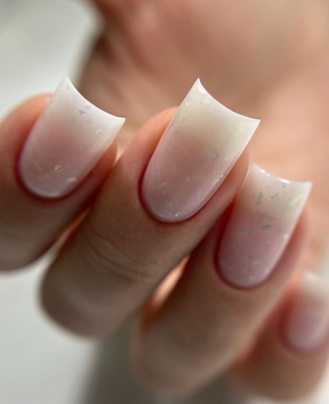 Milky Shimmer Ombre Squoval Nails