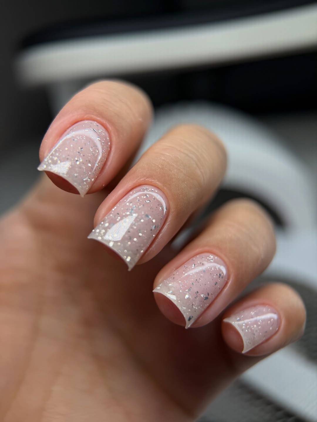 Milky White Glitter Jelly Nails
