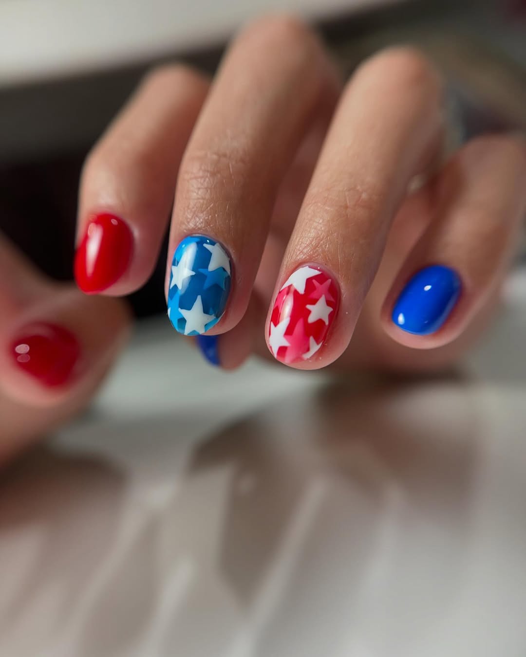 Patriotic Red, White, And Blue Star Nails