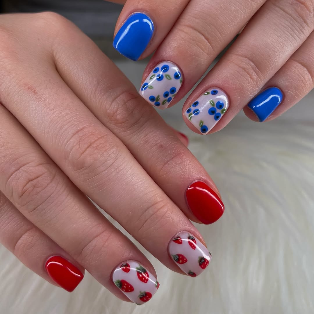 Patriotic Berry Short Squoval Nails