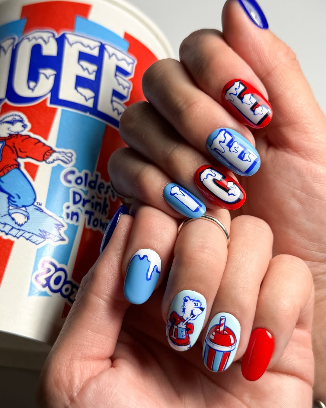 Patriotic Icee Bear 4th of July Nails