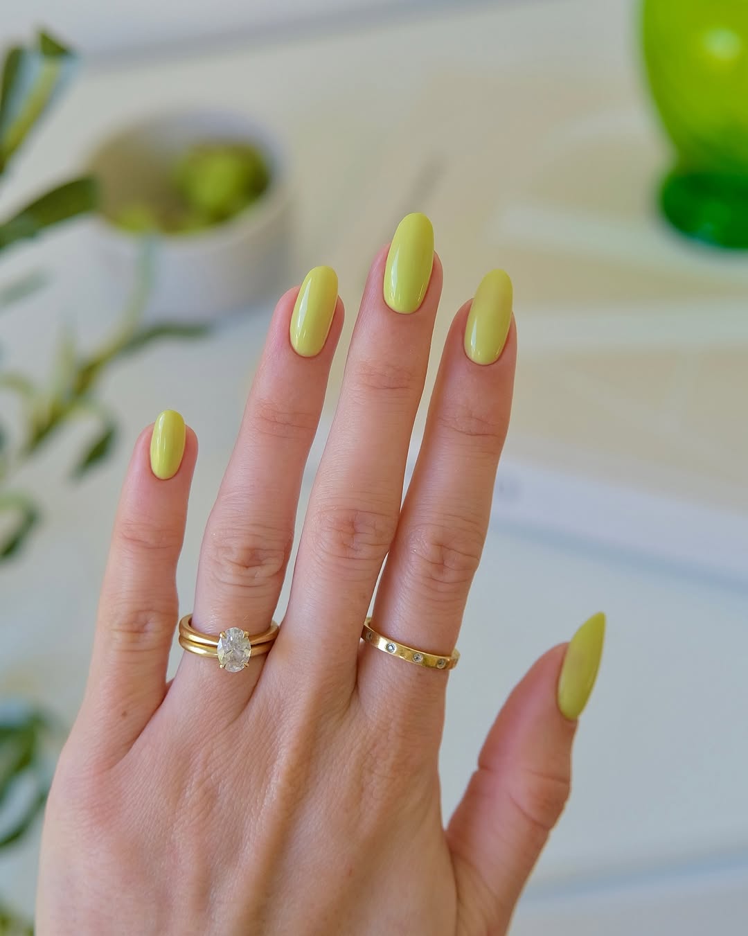 Bright Lime Green Glossy Oval Nails
