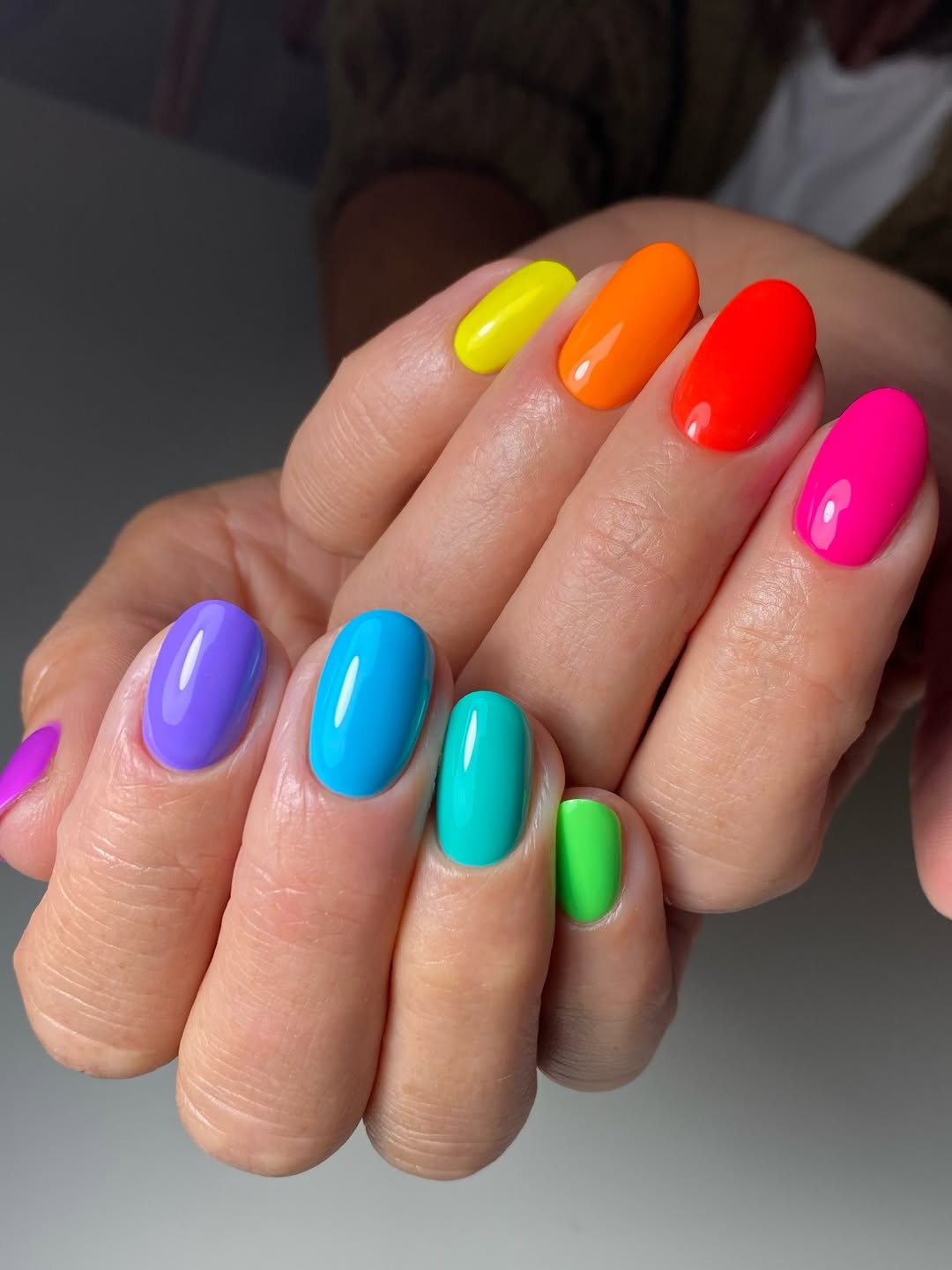 Vibrant Rainbow Skittle Glossy Short Oval Nails