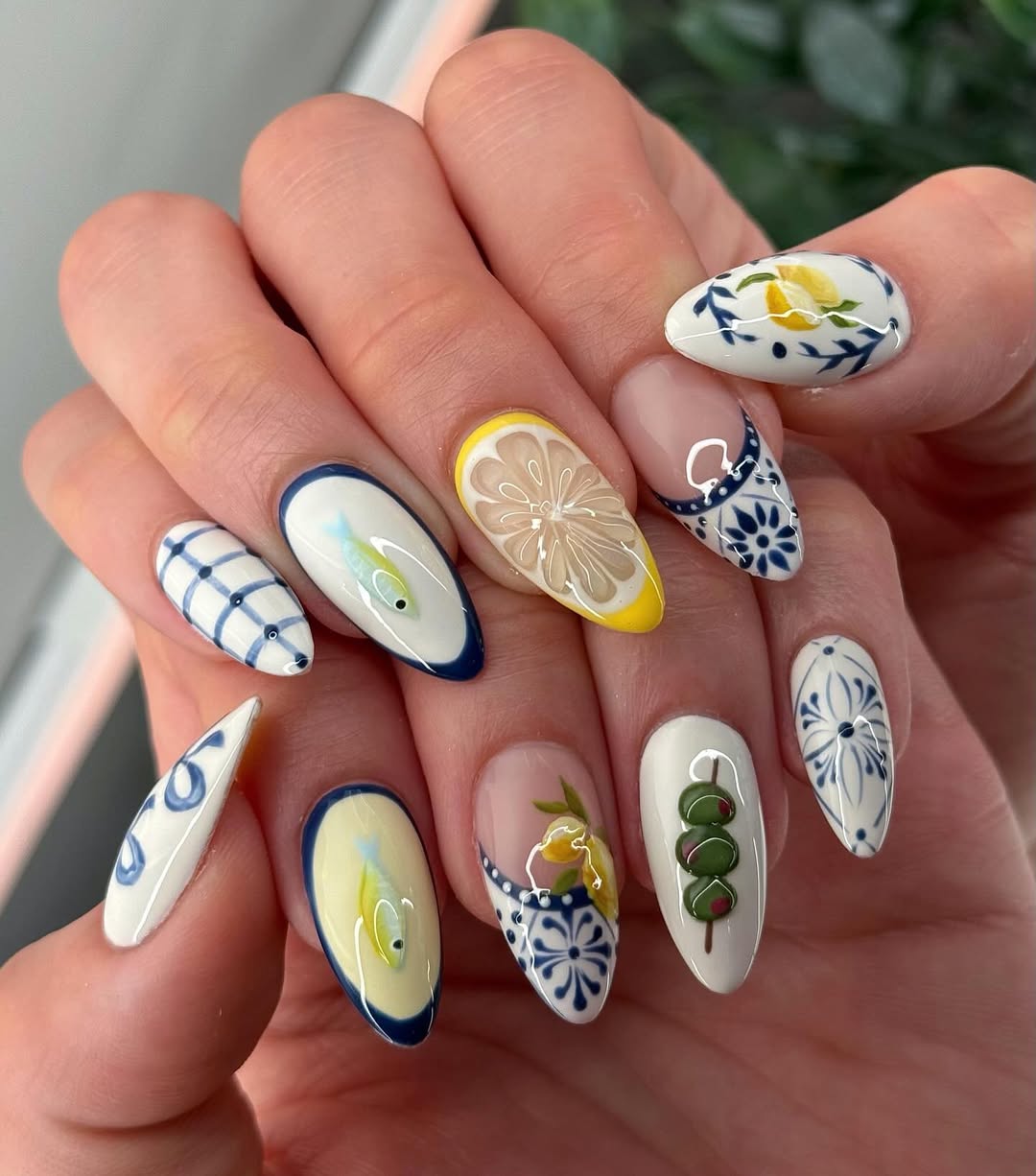 Whimsical Mediterranean Riviera Themed Almond Summer Nails