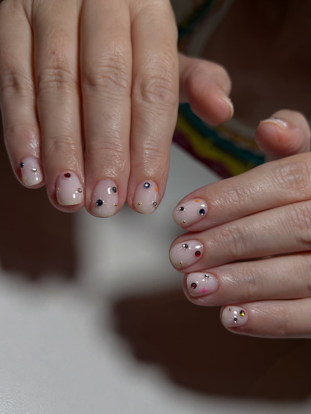 Barely There Nude Micro Dots and Rhinestone Nails