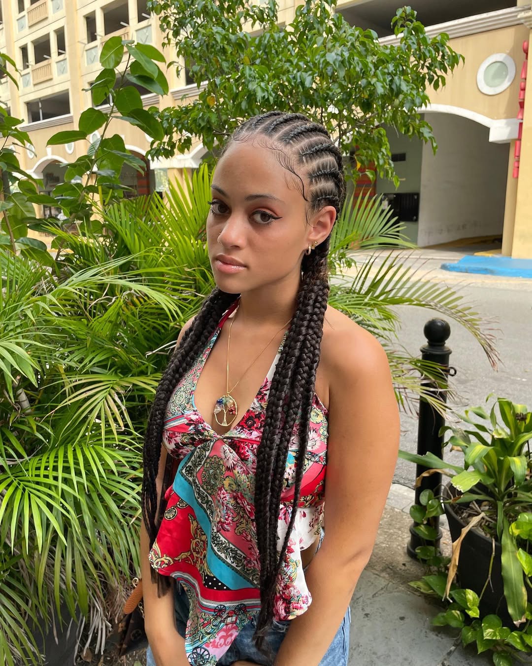 Defined Cornrows With Sleek Edges And Long Braids