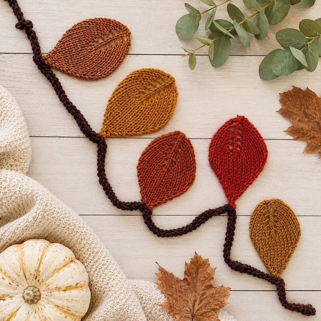 Easy Knit Leaf Garland Pattern (Beginner-Friendly Fall Home Decor) -